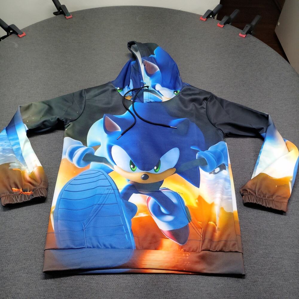 Sonic the Hedgehog Boys Hoodie Size XL 14/16 Blue Orange Speed Graphic Pullover